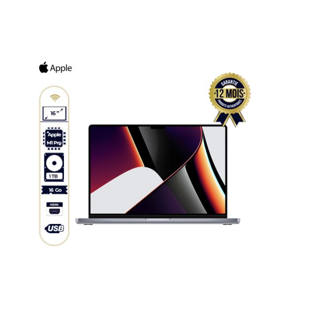 2021 16 Inch MacBook Pro Apple M1 Pro Chip avec 10 Core Cpu And 16 Core Gpu 1To SSD - Garantie 12 mois