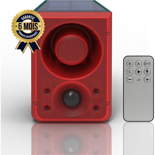 Alarme Sonore et Lumineuse Solaire Capteur de Mouvement 129 Decibels Alerte Sonore de Sirene avec 6 Flashs LED Rouges Système D Alarme de Sécurité Stroboscopique pour Ferme Villa Maison Cour