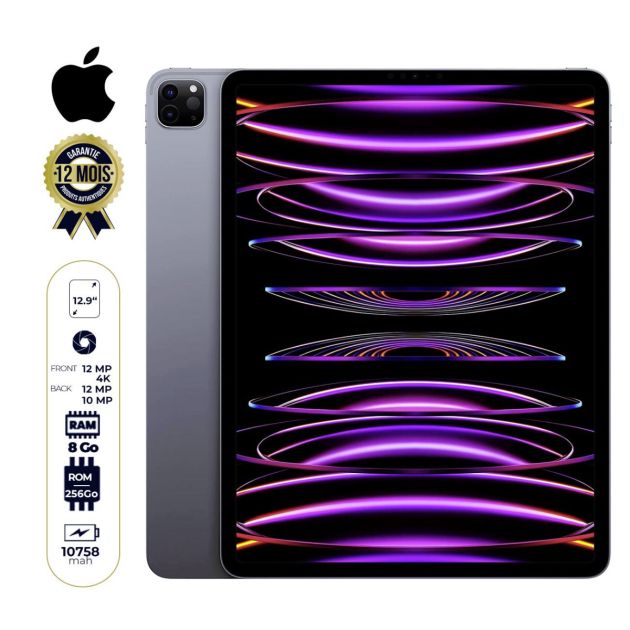 Apple iPad Pro 2022 12 9 WiFi Cellular 12 9 256Go 8Go 12Mp 10Mp 4K 12Mp 10758Mah - Garantie 12 mois