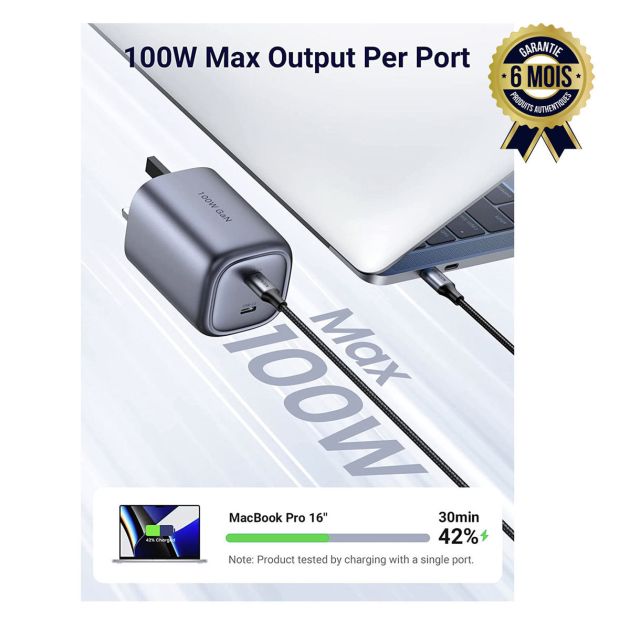Boitier Chargeur UGREEN 100W USB C MacBook iPhone Double Port Type C Samsung Dell Ordinateur Port Uk Plug - Garantie 6 mois