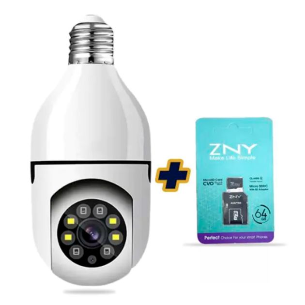Ampoule avec Caméra Espion 360 Degres Acces A Distance Carte Mémoire Zny de 64Go Offerte